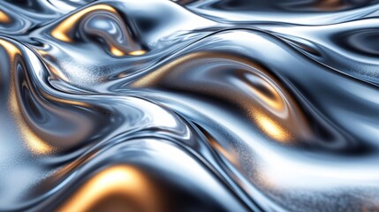 Obraz premium Metallic Waves Flowing Across a Smooth Liquid Surface with Shimmering Chrome Tones. Generative AI