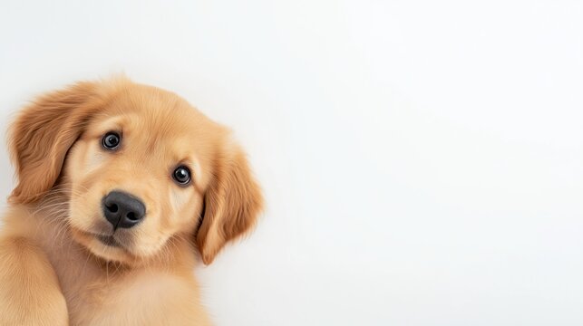 A small brown dog is looking at the camera. The dog is laying on its side and he is curious about the camera - Powered by Adobe