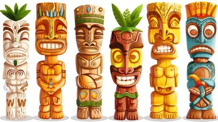 Collection of Colorful Tiki Statues