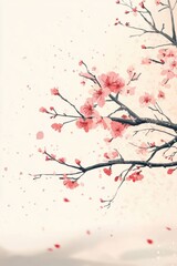 Beautiful cherry blossom tree branch with blooming flower.