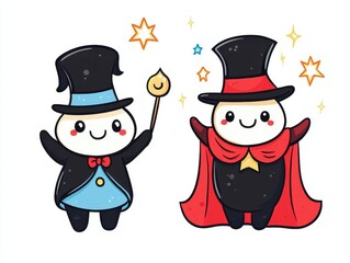 Adorable Magician Duo: Whimsical Cartoon Illustration