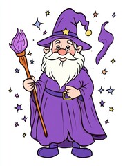 Obraz premium Whimsical Purple Wizard with Magical Staff