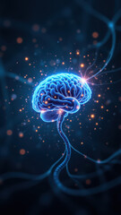 Fototapeta premium Image showcasing a representation of artificial general intelligence with a human brain at its center.