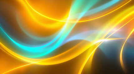 Abstract light streaks flow dynamically with blue and green hues over a dark background