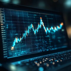 Stock market chart on laptop screen. 3d illustration. Business concept.