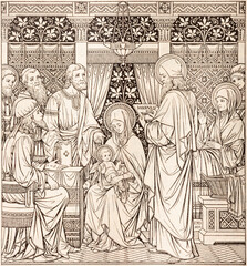 BRATISLAVA, SLOVAKIA, NOVEMBER - 21, 2016: The lithography of Nativity of St. John the Baptist in...