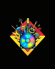 Fototapeta premium Colorful sound explosion with musical instruments and vibrant designs celebrating creativity and rhythm