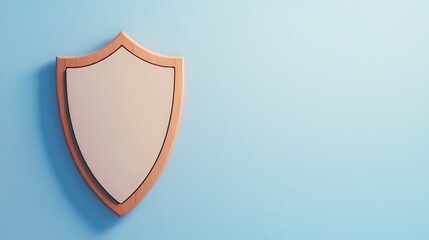 Blank Wooden Shield on Light Blue Background for Creative Designs