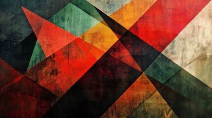 Fototapeta premium Abstract Geometric Composition with Red Orange and Green Triangles