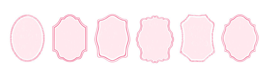 Cute vintage frame set with background . Pink color hand drawn doodle vector illustration. Minimal design border.
