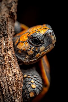 Macro photography of turtles shell focusing on the fine textures and natural earthy tones in a soft tropical setting
