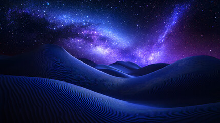 Fototapeta premium The Milky Way in deep shades of sapphire blue and violet casting a cool glow over a serene desert.
