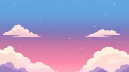 Pastel Pink Blue Sunset Sky with Fluffy Clouds Pixel Art