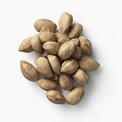 Obraz premium Close-up of a pile of light brown almonds on white background.
