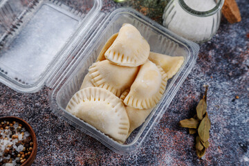 Raw semi finished frozen products, meals.
