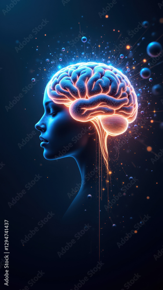 Aufkleber a digital illustration featuring a human head with a brain that is connected to an artificial intell