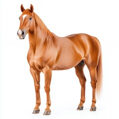 Fototapeta premium Majestic Chestnut Horse Studio Portrait Against White Background