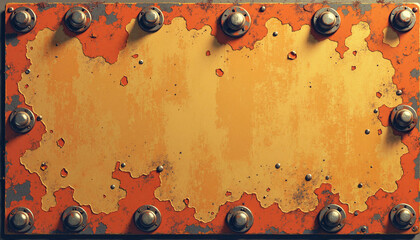 Rustic metallic plate with rivets, industrial art concept