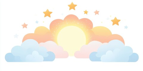 Fototapeta premium Pastel Sunrise Dreamland: A Serene Cloud and Starry Sky Illustration
