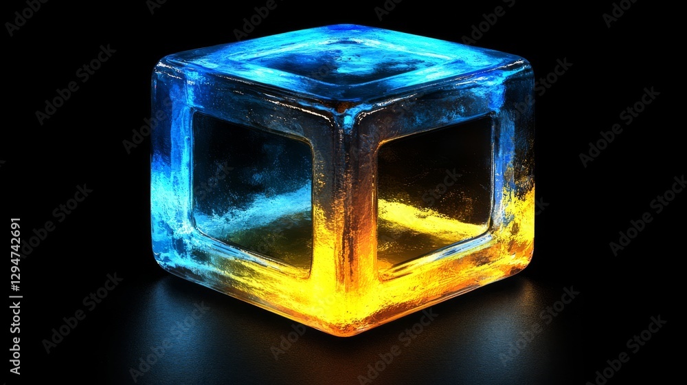 Poster a 3d abstract futuristic vfx in black and white, featuring a rotating retro wireframe grid cube with