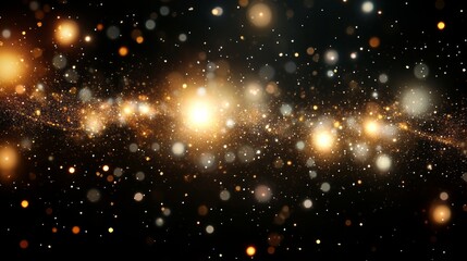Fototapeta premium A dynamic space scene with a starry night sky, complete with blinking yellow stars and a particle effect, set against a 3D galaxy background