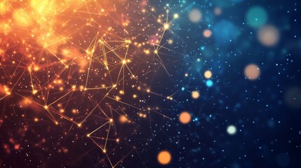 Obraz premium Abstract Orange And Blue Network Background With Glowing Particles