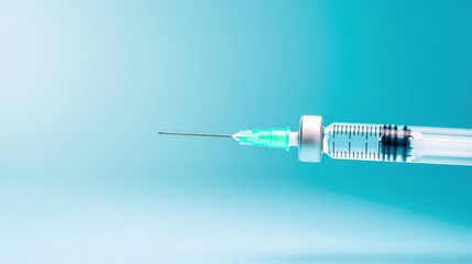 Close-up View of a Syringe with Needle Against a Blue Background