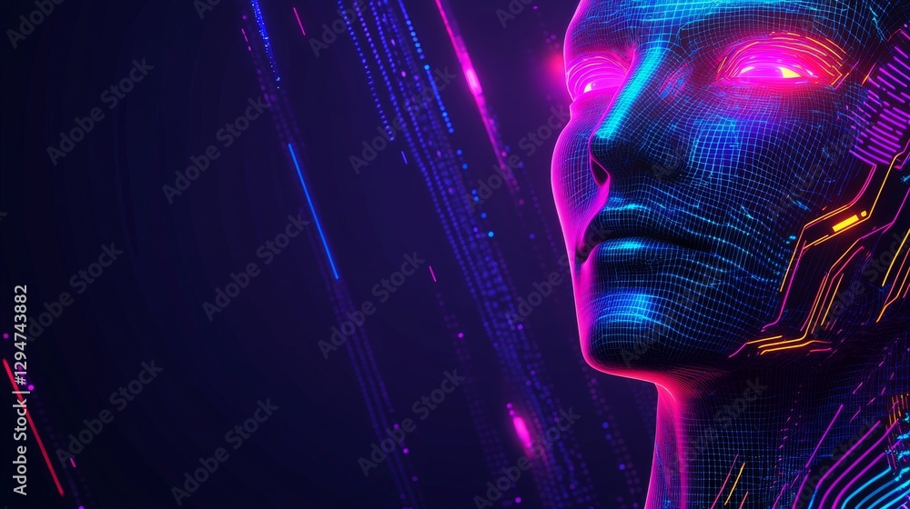 Poster an advanced ai robot with a circuit board for a brain, symbolizing futuristic technology. the abstra