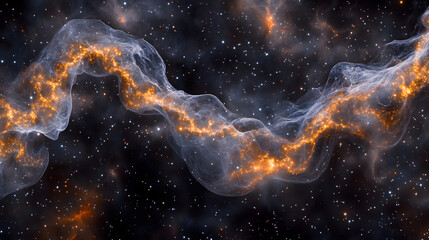 An advanced AI nano cloud appearing as a misty trail weaving through star systems.