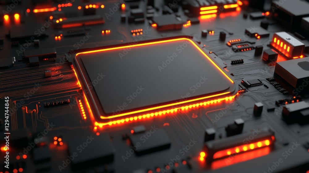 Aufkleber a futuristic ai digital image featuring a data chip with neon blue glowing technology and electronic