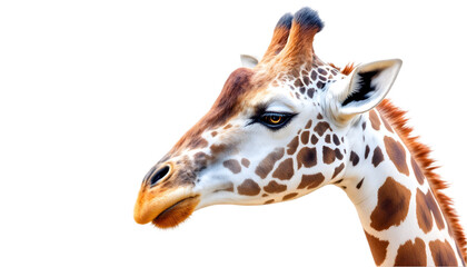 Obraz premium Photo Majestic Giraffe Head, Neck, Eye, Ear, Mane Detail on Black