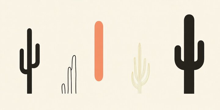 Fototapeta Stylized cacti and succulents on minimalist beige background