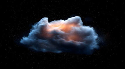 An AI nano cloud glowing with soft light as it harmonizes with a pulsating nebula.