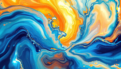 Abstract Fluid Art Painting Blue Orange Swirl Texture