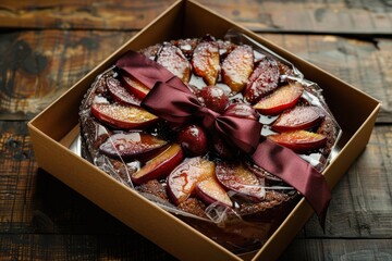 Elegant Plum Cake Gift with Bow for Christmas and New Year's Celebrations