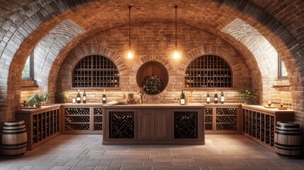 Elegant Wine Cellar with Wooden Cabinets