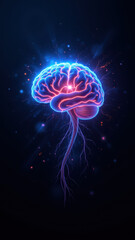 Fototapeta premium Brain with glowing connections against a starry background. AGI illustration.