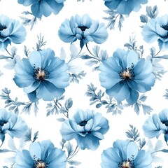 Elegant repeating design featuring soft blue watercolor flowers.