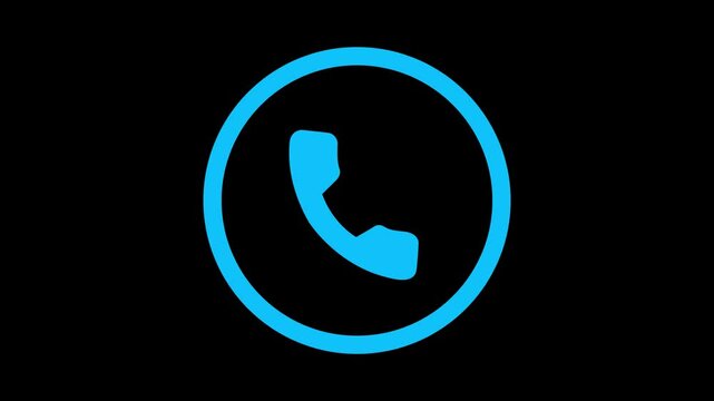 Incoming call phone icon you receive the message animated on black background. Incoming call concept on mobile phone on black background, cyan color Call icon animation. 