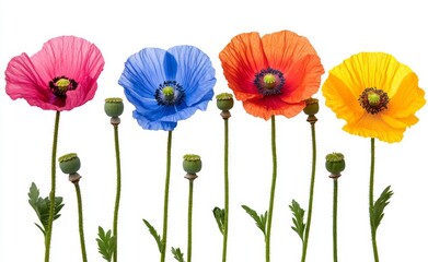 Fototapeta premium A charming illustration of hand-drawn poppy flowers in watercolor, full of color