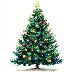 Fototapeta premium Watercolor illustration showcasing a happy New Year with a hand-drawn Christmas tree. Stock clip art