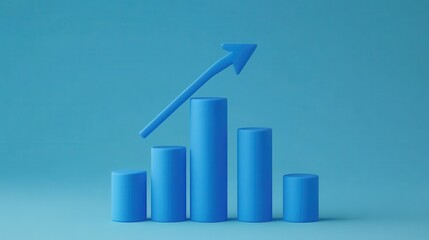 Fototapeta premium Ascending blue bar chart with a bold arrow rising to the top minimalistic and impactful design emphasizing progress and achievement