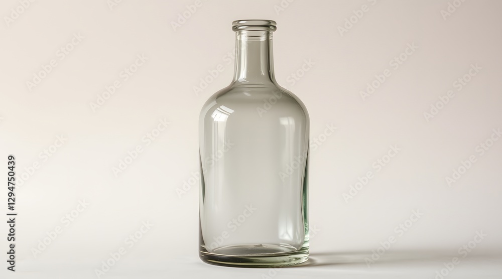Poster an empty, clear glass bottle displayed against a minimalistic background, ideal for product photogra