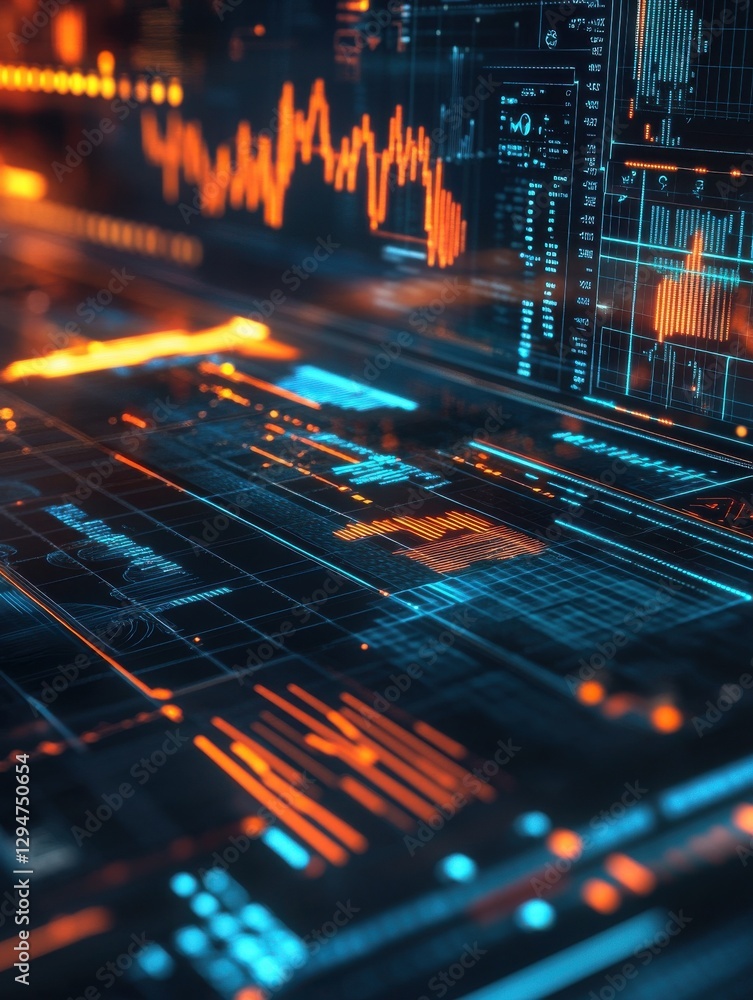 Poster background image with media screen. diagrams and graphs