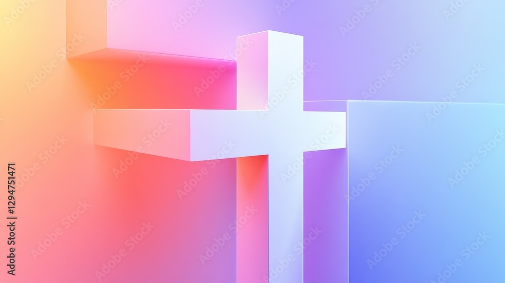 Poster abstract geometric composition with white cross on gradient background