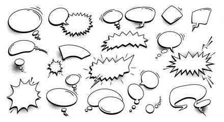 Fototapeta premium Collection of Comic Book Style Speech Bubbles and Dialogue Boxes for Design and Illustration