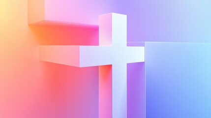 Obraz premium Abstract geometric composition with white cross on gradient background