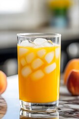 Refreshing Iced Peach Juice in Glass, Summer Drink
