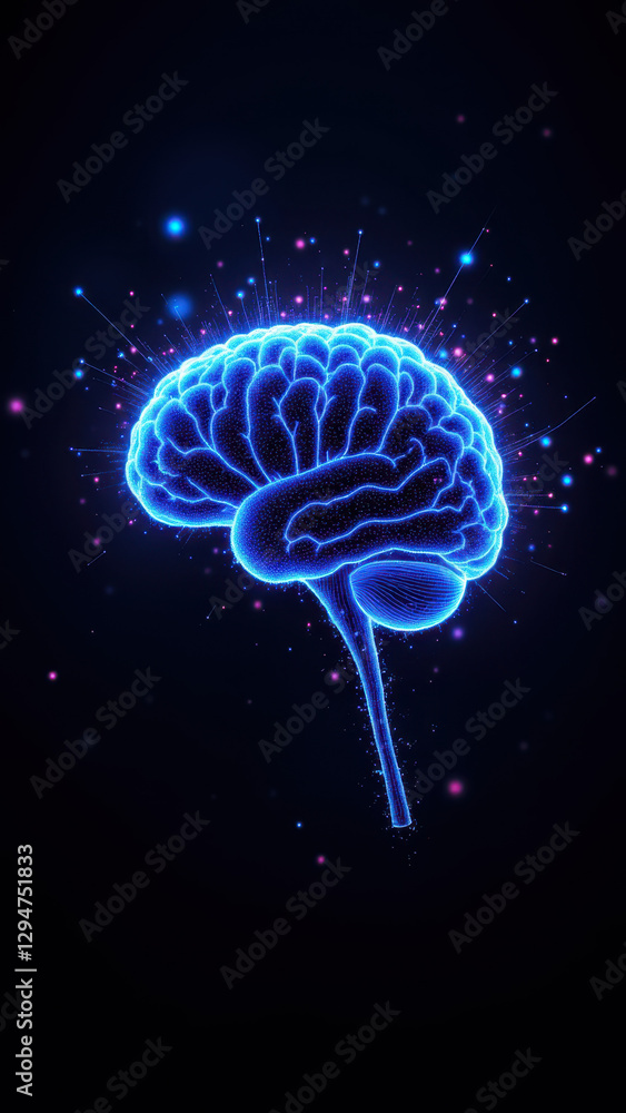 Poster a dynamic representation of artificial general intelligence (agi) with a brain graphic and glowing s