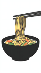 A bowl of instant noodles with chopsticks, vector illustration
